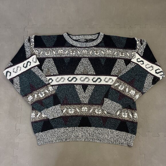 Vintage Expressions Geometric Pullover Sweater Men's Medium Crew Neck Grandpa FS - Picture 5 of 11